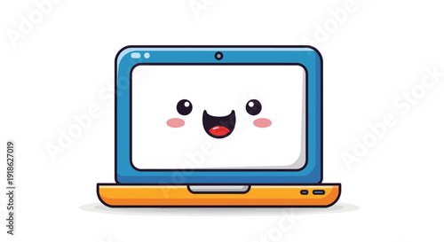 Friendly digital device with a happy face, a charming and cute cartoon laptop bringing joy to technology and creative work