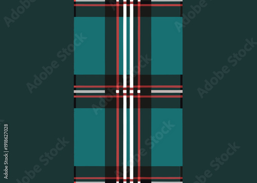 Seamless green and black tartan plaid pattern with thin white and red accent lines