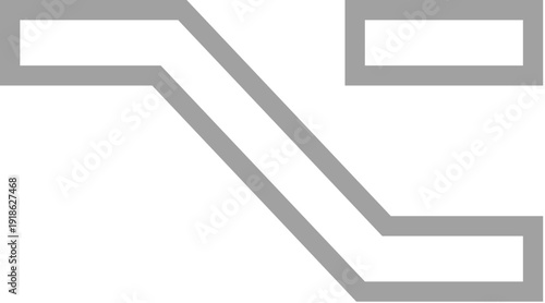 Abstract geometric design featuring thick grey lines forming a stylized zigzag pattern with a detached rectangular element.