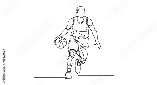 Wallpaper Mural Modern continuous one line drawing of a basketball player dribbling in a standing position. Torontodigital.ca