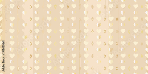 Delicate pattern of gold hearts and shapes on a beige background