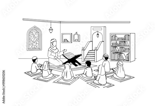 Islamic Prayer Gathering in Mosque