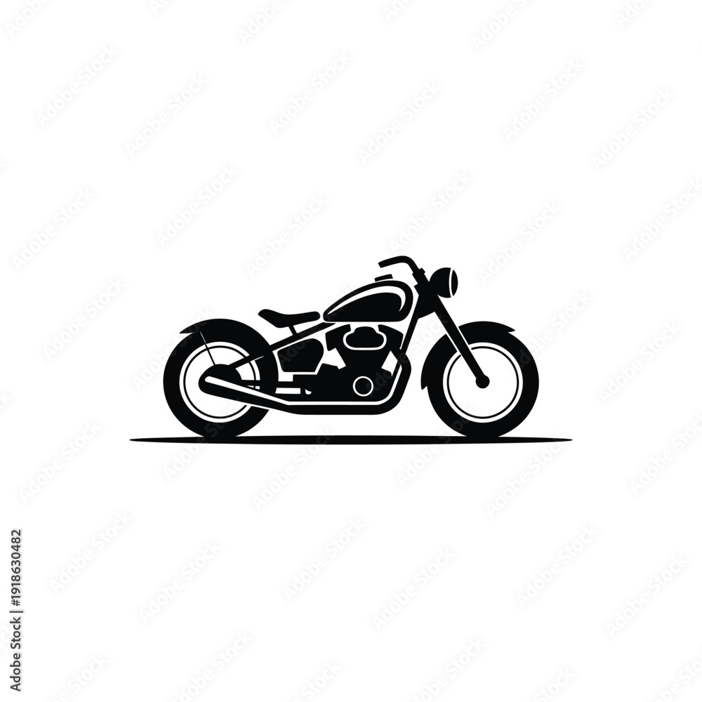 Fototapeta premium A black silhouette of a classic motorcycle on a white background with a shadow underneath