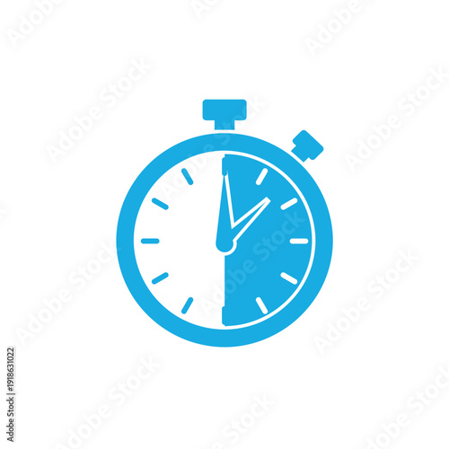 A blue and white stopwatch on a plain white background showing a specific time