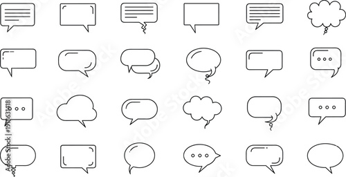 Dialogue Bubbles Set: A comprehensive collection of conversation bubbles in various shapes and styles. Ideal for communication, and storytelling. Explore design possibilities.