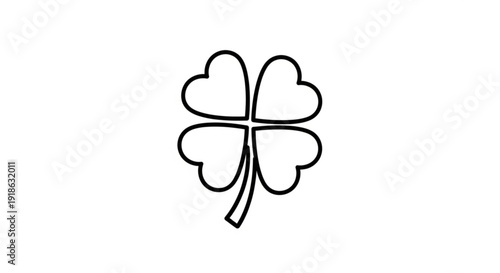 Lucky four leaf clover icon black outline on white background symbol of good fortune