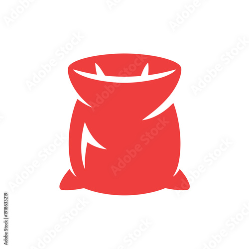 A large red bag with white accents on a plain white background standing upright