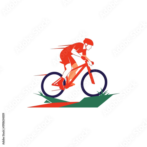 Mountain Biker Riding Downhill Speed Motion Graphic Illustration