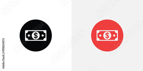 A red circle with a white dollar bill icon inside