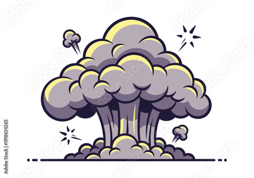 Cartoon Smoke Cloud Explosion Vector Illustration with Yellow Outline