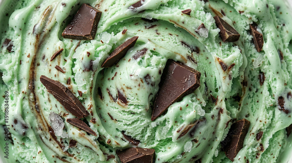Fototapeta premium Mint Pistachio Ice Cream with Dark Chocolate Chunks, Generative AI