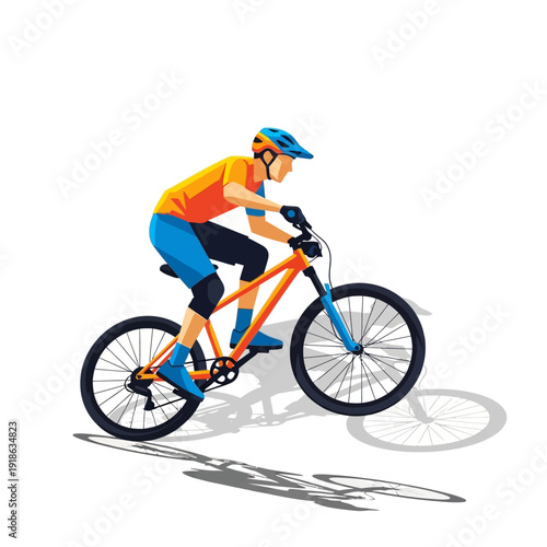 Mountain biker riding downhill wearing helmet and protective gear