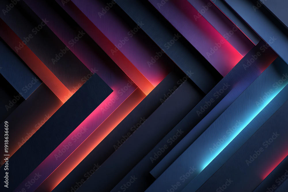 Obraz premium Vibrant geometric shapes with glowing red and blue lines on dark background