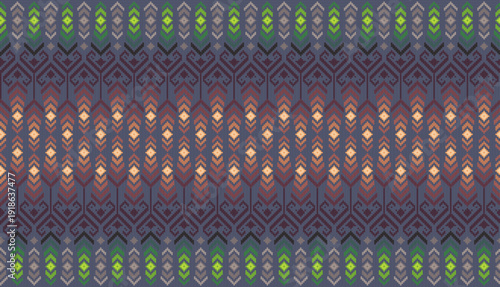 The piecing effect in this fabric pattern is a continuous brown and green traditional design, used for continuous printing.