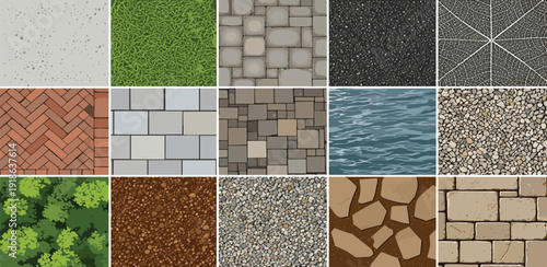 Collage of various textured surfaces and materials displayed in a grid layout