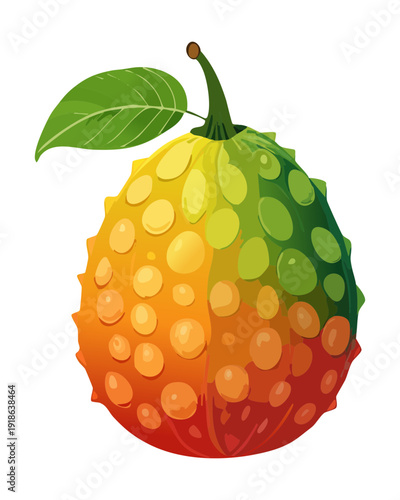 Fresh yellow bitter melon vegetable with leaf showing detailed textured skin for organic farming and healthy diet products - Vector Illustration