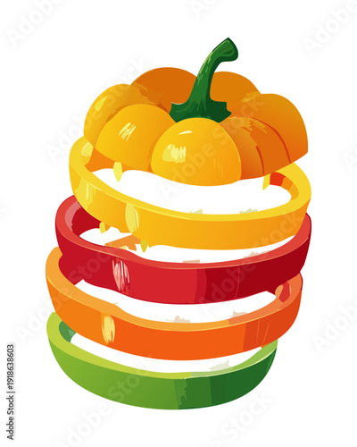 Multi colored stacked pepper slices for artistic food photography and healthy organic vegetable market promotional graphic design materials - Vector Illustration