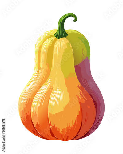 Vibrant orange pear fruit with green leaf for organic farming market and healthy diet lifestyle promotional graphic materials - Vector Illustration