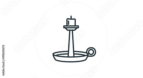 Simple line drawing of a candle in a holder with a snuffer