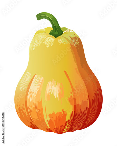 Ripe yellow and orange papaya fruit with green stem for tropical dessert and healthy organic fruit juice branding - Vector Illustration