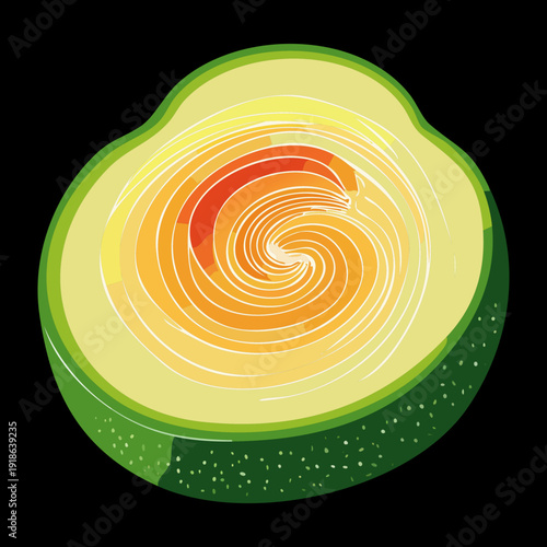 Round green vegetable slice with swirl pattern for creative culinary art and healthy organic food diet design - Vector Illustration