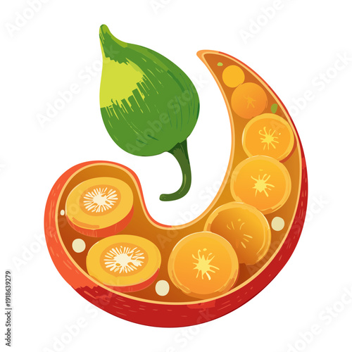 Sliced orange and green vegetable for healthy snack branding and organic food market and culinary design elements - Vector Illustration