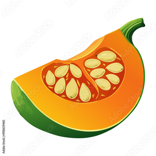 Quarter slice of orange pumpkin showing vibrant flesh and green skin for healthy vegetable salad and soup - Vector Illustration