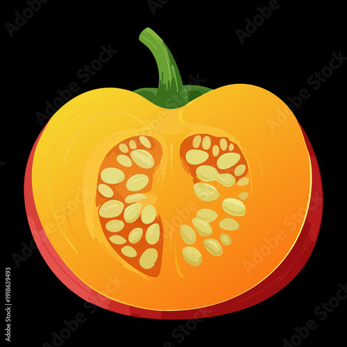 Round orange pumpkin slice with seeds and thick skin for organic farming and healthy vegetable diet recipes - Vector Illustration