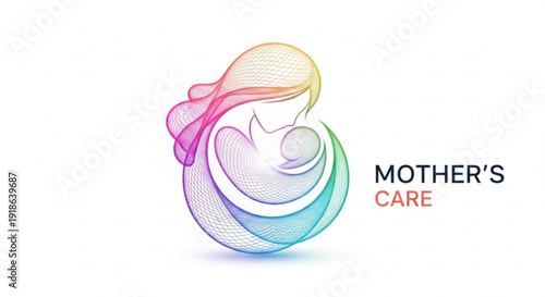 Mother and baby logo with colorful gradient lines symbolizing love and care