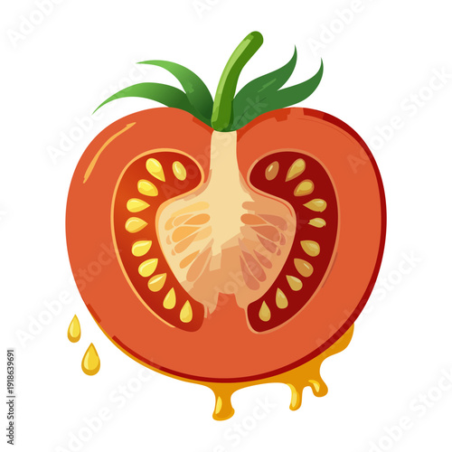 Cross section of a juicy red tomato showing seeds and pulp for healthy organic cooking and salad - Vector Illustration