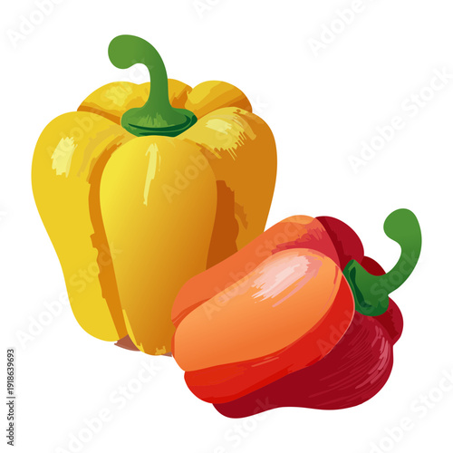 Red and yellow capsicum peppers for healthy organic meal preparation and vegetarian vegetable recipe branding and design - Vector Illustration