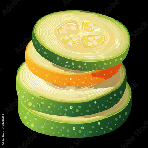 Stack of sliced green and orange vegetables with water droplets for fresh organic salad and healthy diet - Vector Illustration
