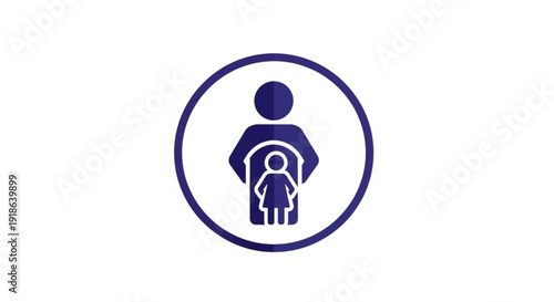 Protective parenting concept with adult shielding child in blue circle
