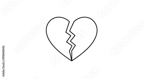 Broken heart symbol with crack line representing sadness and love loss