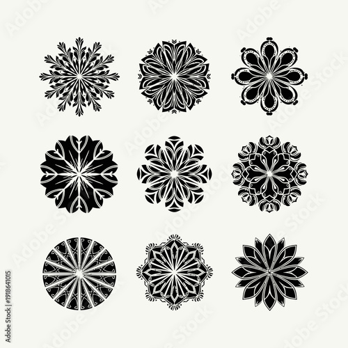 Bohemian mandala badge collection ideal for yoga centers and spa branding concepts.