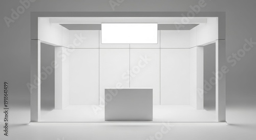 Wallpaper Mural Empty white exhibition booth with a counter and blank screen, ready for branding. Torontodigital.ca