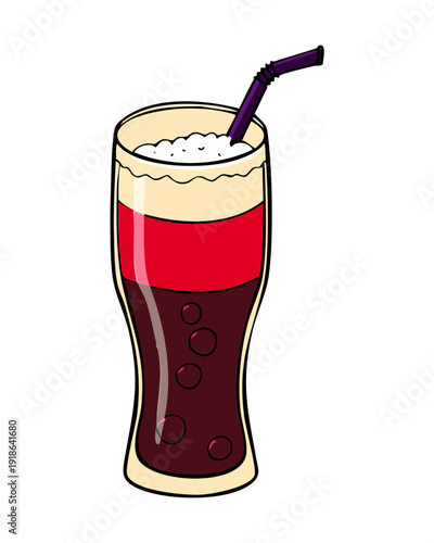 Tall glass of grape juice with a dark straw and foam for a fresh beverage - Vector Illustration