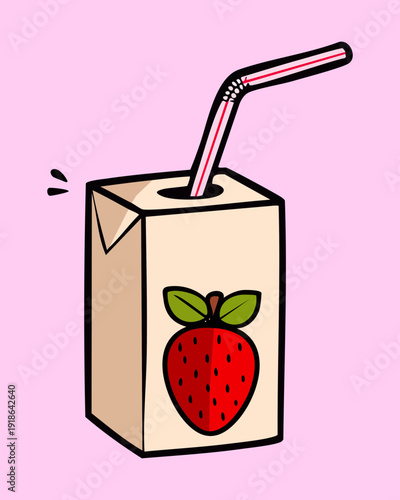 Paper carton of grape juice with straw for convenient healthy beverage and portable fruit drink snack - Vector Illustration