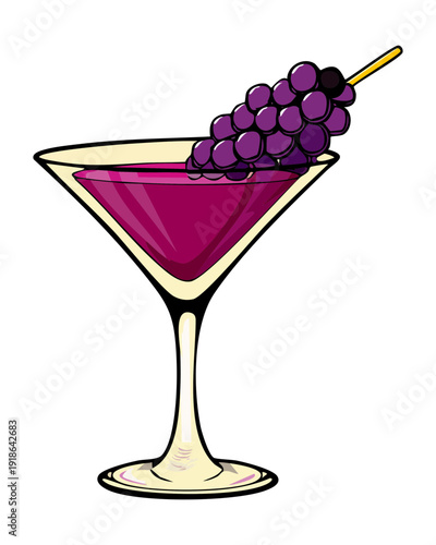 Elegant grape martini cocktail with fruit garnish in glass for luxury bar menu and party drink - Vector Illustration