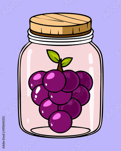 Medium glass jar of purple grapes for healthy fruit snack and organic kitchen pantry storage - Vector Illustration