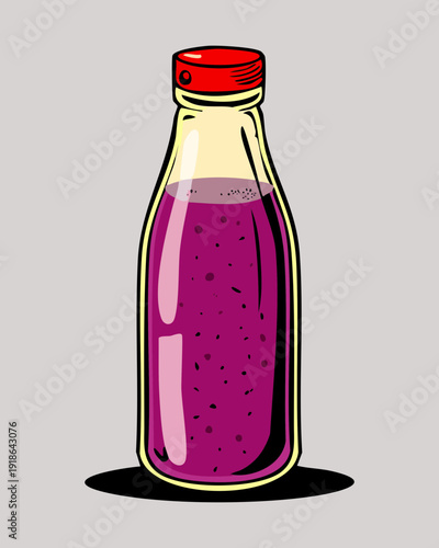 Tall glass bottle of purple grape juice for healthy organic drink and natural fruit beverage - Vector Illustration