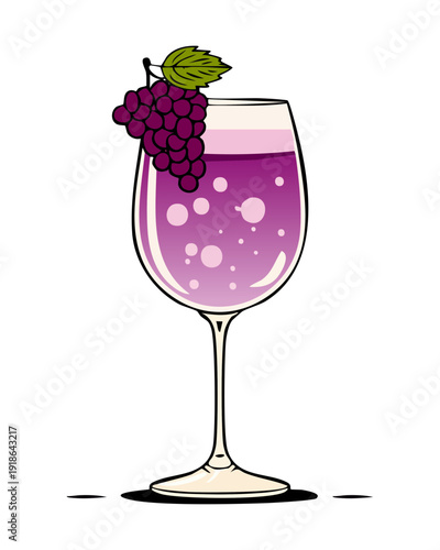 Glass of purple grape juice with berry garnish for healthy natural beverage and refreshment drink - Vector Illustration