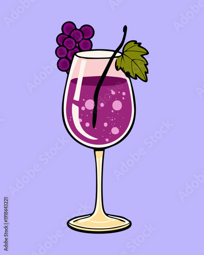 Tall glass of grape juice with fruit bunch for healthy organic beverage and refreshment drink - Vector Illustration