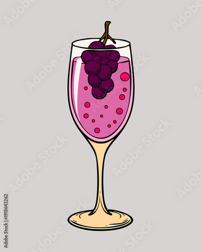 Fresh grape juice in tall glass with fruit bunch for healthy natural beverage and refreshment - Vector Illustration