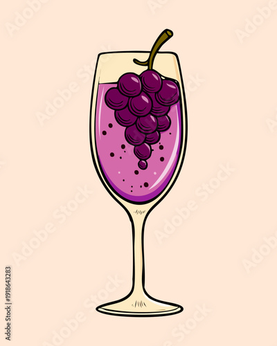 Tall glass of fresh grape juice with berry bunch for healthy natural beverage and refreshment - Vector Illustration