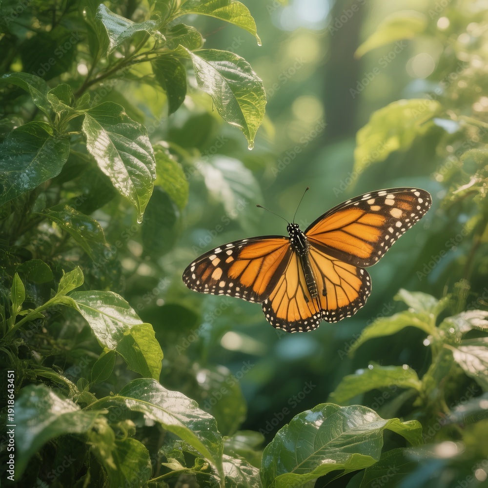 Obraz premium Butterfly with a Leafy Background A butterfly flying with a leaf