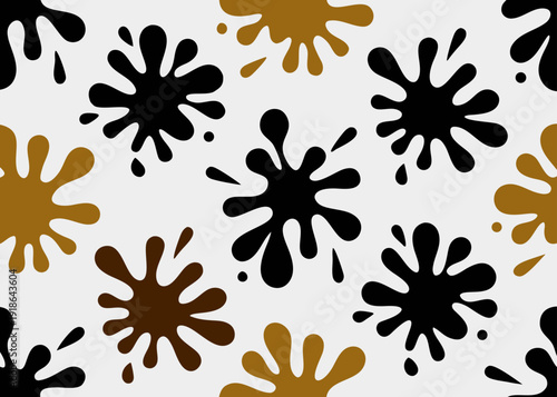 Seamless pattern of black and brown paint splats or ink blots on a light gray background.