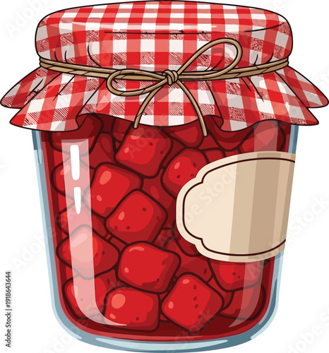 Illustration of Jar of Preserved Cherries with Gingham Lid