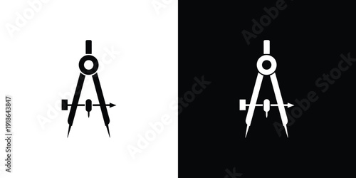 A white compass on a black background for drawing and drafting purposes