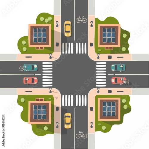 City Street Intersection with Traffic.